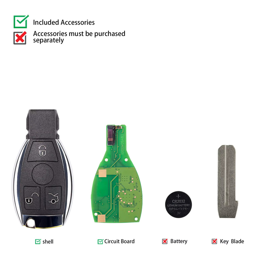CG MB 08 Version Keyless Go Ersatzschlüssel 315 MHz/433 MHz mit Gehäuse für Mercedes Benz W164 W221 W216 ab Baujahr 2005–2010, Schwarz - Bild 5