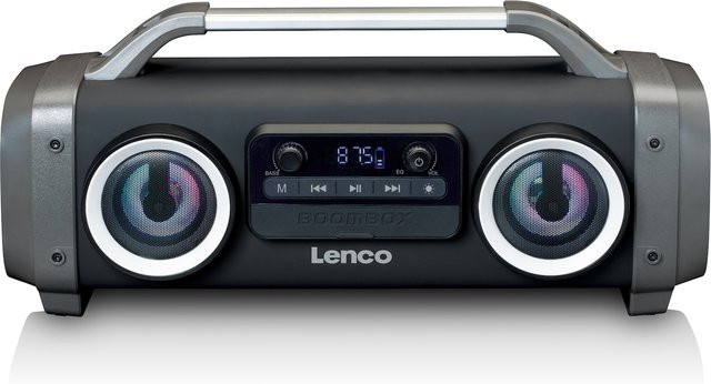 Lenco SPR-100BK Bluetooth-Lautsprecher mit UKW Radio, USB und SD-Kartenslot, spritzwasserfest mit Lichteffekten, Schwarz - Bild 1