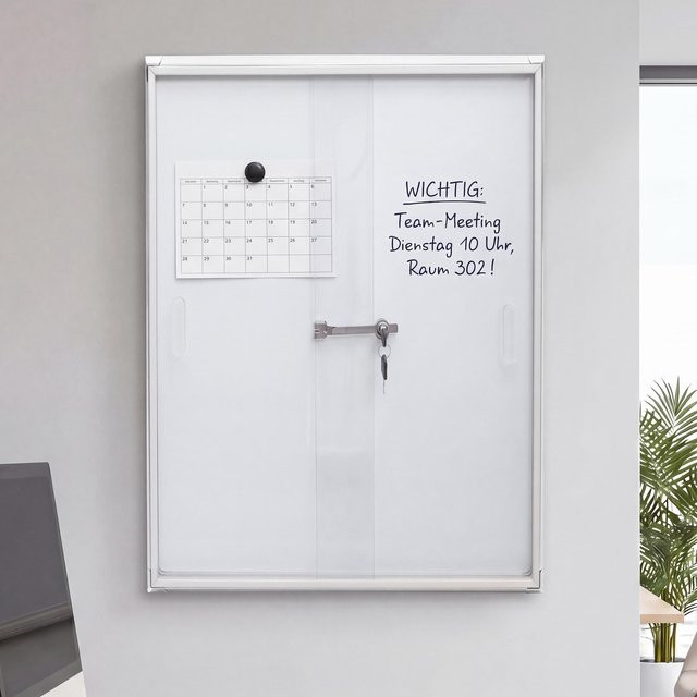 MCW Schaukasten Q50 Whiteboard und Magnettafel aus Aluminium, abschließbar, Farbe: Silber/Weiß, B/H/T: 96 x 66 x 9 cm - Bild 1