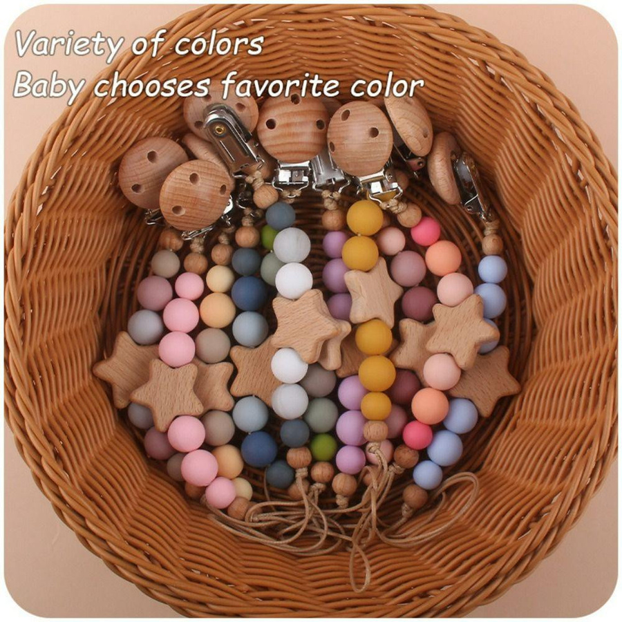 Schnullerkette für Mädchen von dashiyes00w in Rosa mit Silikon und Holz als Schnullerhalter und Beißring - Bild 3
