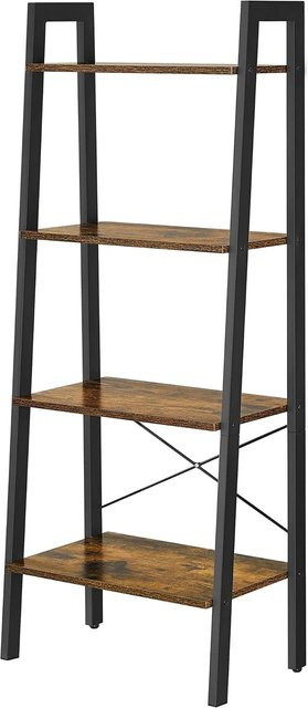 Songmics Leiterregal Barnet mit 4 Ablagen im Industrie-Design, Braun-Schwarz - Bild 1