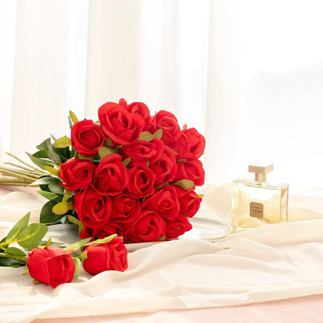 Set aus künstlichen Rosensträußen in Rot und Pink für Hochzeiten, Valentinstag und Dekorationen - Bild 1