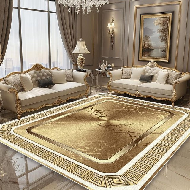 Karpetti Luxusteppich im europäischen Stil mit goldenem Rahmen, rutschfest und maschinell gewebt, B/T: 80 x 120 cm - Bild 1