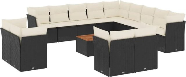 vidaXL 14-tlg. Garten-Sofagarnitur aus Polyrattan in Schwarz mit Kissen und Metallgestell für Terrasse und Garten - Bild 1