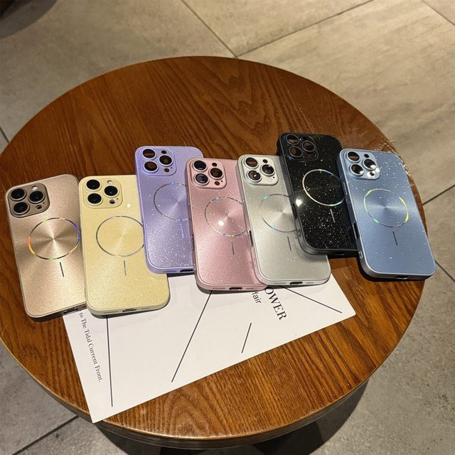 MUQGEW Aurora Laser Magnet Handyhülle mit Glitzer-CD-Textur für iPhone 16, 15, 14, 13, 12, 11 Pro Max stoßfest - Bild 1