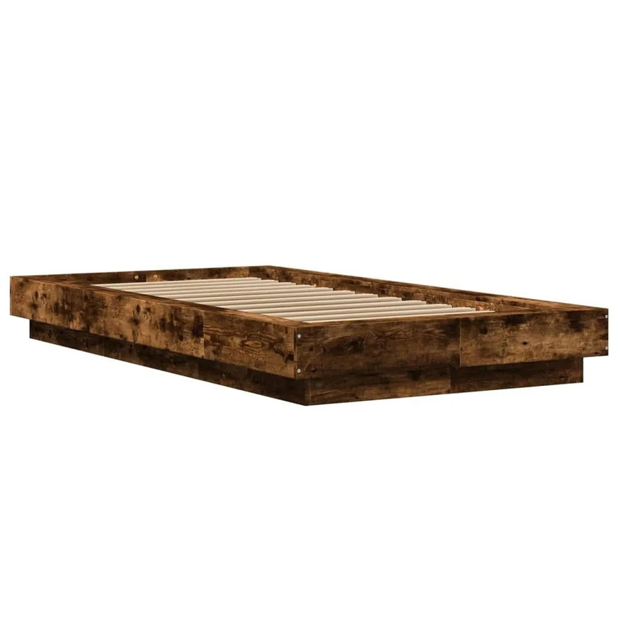 vidaXL Bettgestell aus Holzwerkstoff in Räuchereiche mit LED-Unterbettbeleuchtung und USB-Ladeport, Farbe: Braun - Bild 2