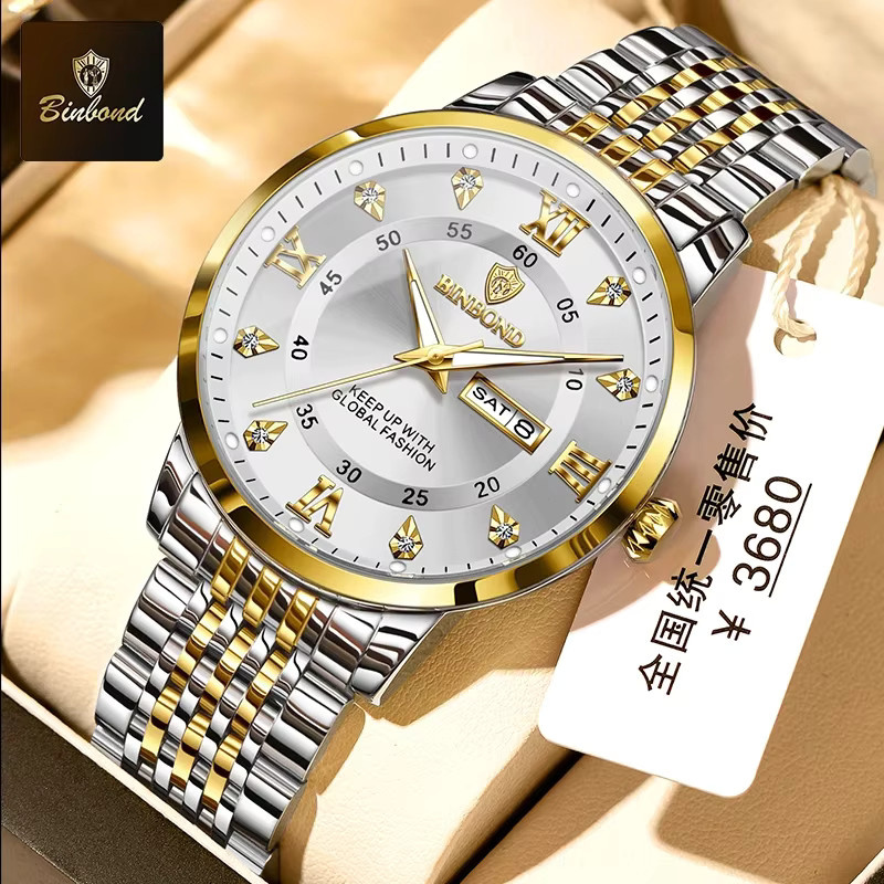 BINBOND Armbanduhr Edelstahl, Quarz, Silber, Herren - Bild 3