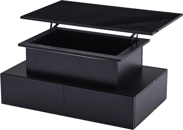 okwish Couchtisch mit LED-Beleuchtung und 4 Schubladen in Schwarz Hochglanz, B/T/H: 90 x 55 x 41 cm - Bild 1