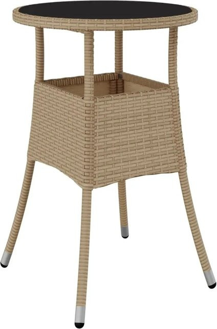 vidaXL Gartentisch aus Poly-Rattan und Glas in Beige, Durchmesser: 60 cm, Höhe: 75 cm - Bild 1
