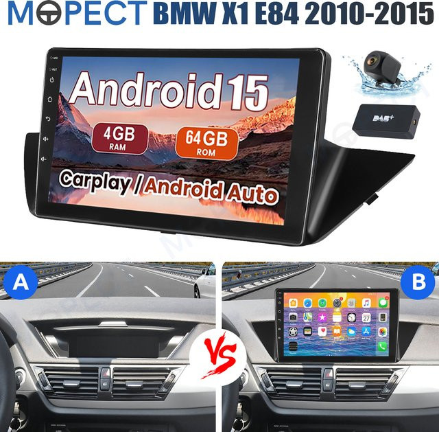 MOPECT Android 15 Autoradio für BMW X1 E84 (2010-2015) mit 10 Zoll Touchscreen, 4+64GB, WIFI, Carplay, GPS, Bluetooth, DAB, DVR und Kamera, Schwarz - Bild 1