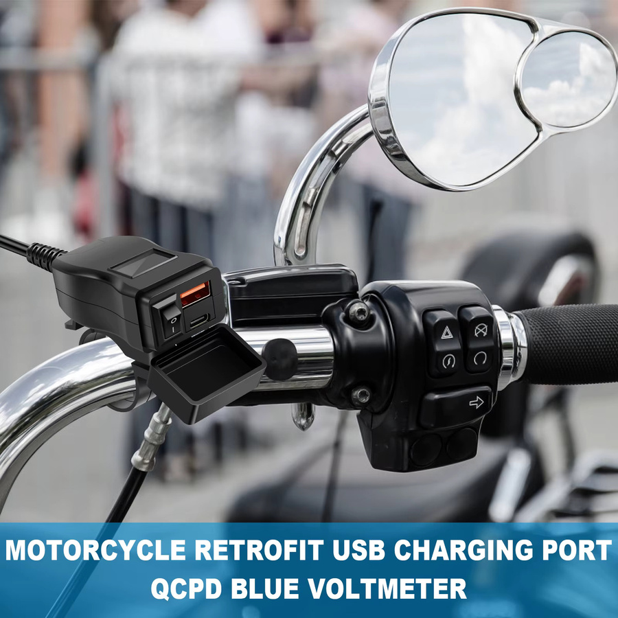 Wasserdichtes Motorrad-USB-Ladegerät mit SAE-Anschluss, Doppel-USB-Typ C PD und Quick Charge 3.0, Schwarz - Bild 3