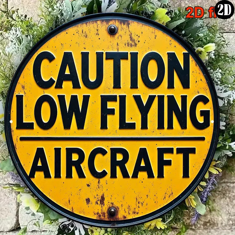 HELLOYOUNG Retro-Flugzeug-Warnschild als Vintage Wanddekoration aus Metall, Gelb-Schwarz, B/H: 20,3 x 20,3 cm - Bild 6