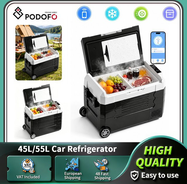 Podofo Kompressor-Kühlschrank Tragbarer Mini-Gefrierschrank für Camping und Auto 12/24V DC 110-240V - Bild 1