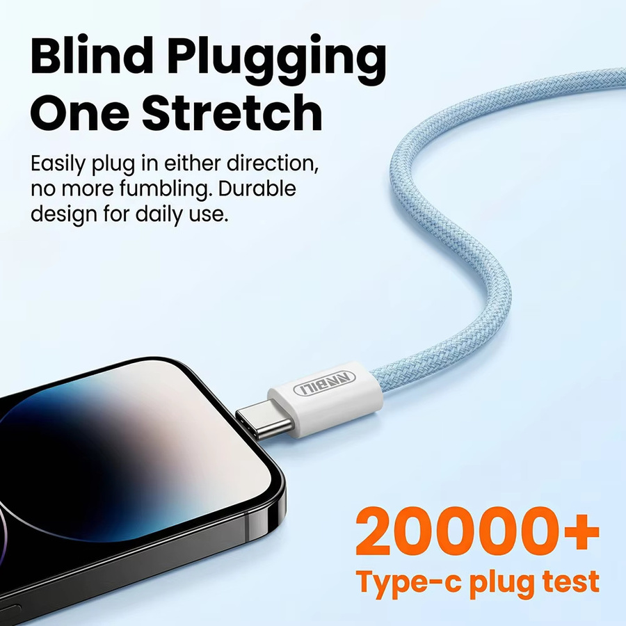 NNBILI USB-C zu USB-C Datenkabel mit 60 W Schnellladefunktion, gewebtes Ladekabel für Samsung, Xiaomi und Huawei in Pink oder Blau - Bild 2