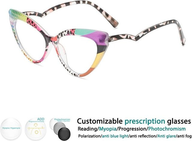 Freedom Outdoors Katzenaugenbrille Damen, Vollrand, Kunststoff, grau, mehrfarbig, Blaulichtfilter - Bild 1
