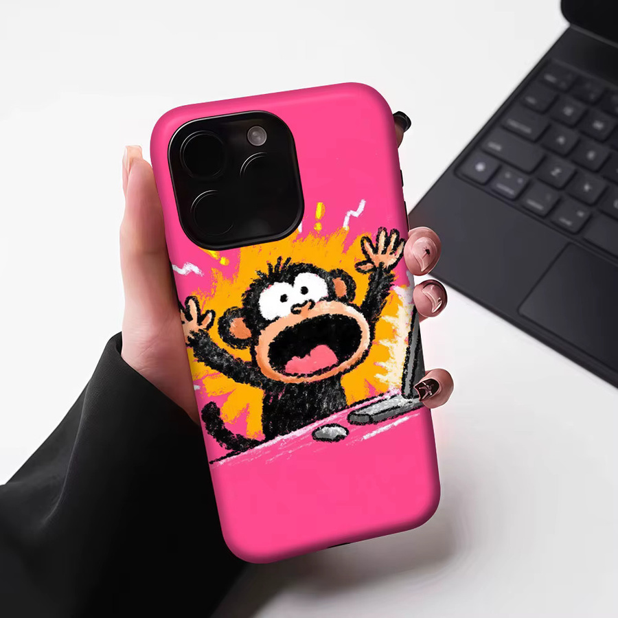 Aurbe 2-in-1 MagSafe Schutzhülle mit Displayfolie für iPhone 17 16 15 14 Plus Pro Max, stoßfeste Hartschale mit Affen-Motiv in Pink - Bild 6
