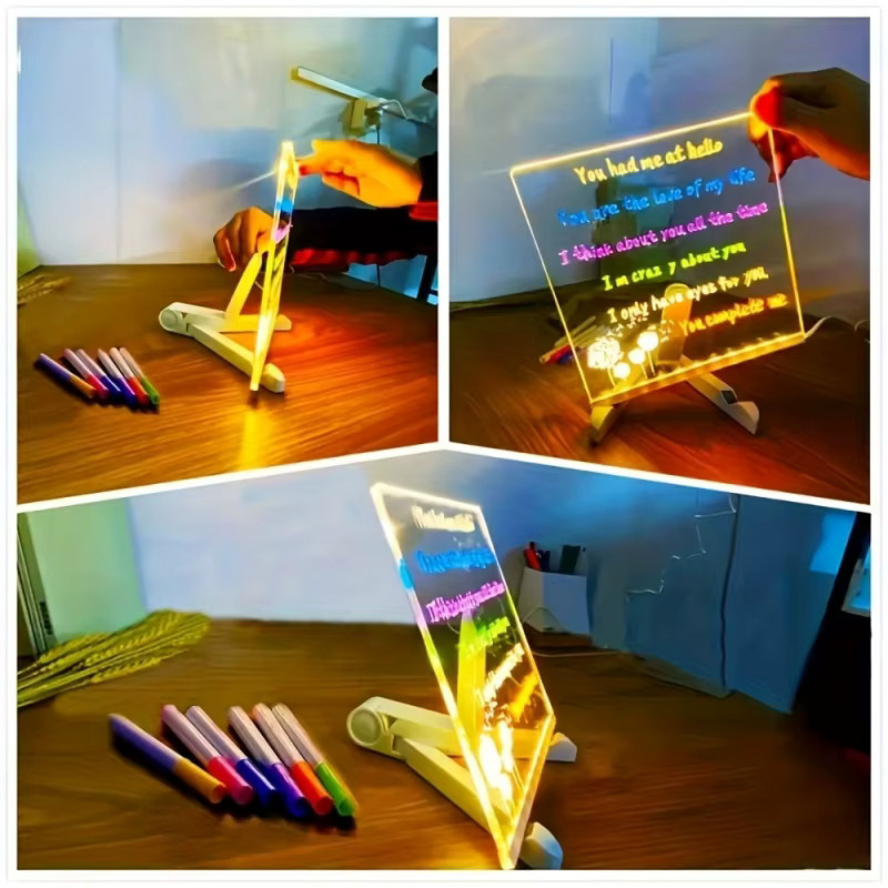 LCMKR LED Acryl-Nachrichtentafel mit RGB-Beleuchtung und USB-Anschluss, transparente löschbare Zeichentafel mit Ständer für kreative Werbung und Dekoration, Weiß - Bild 5