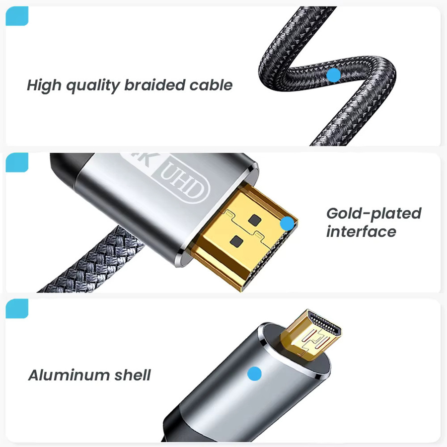 4K Micro-HDMI auf HDMI Kabel Hochgeschwindigkeits-Adapter für GoPro Hero und Pi 4 kompatibel mit 4K @60 Hz - Bild 4