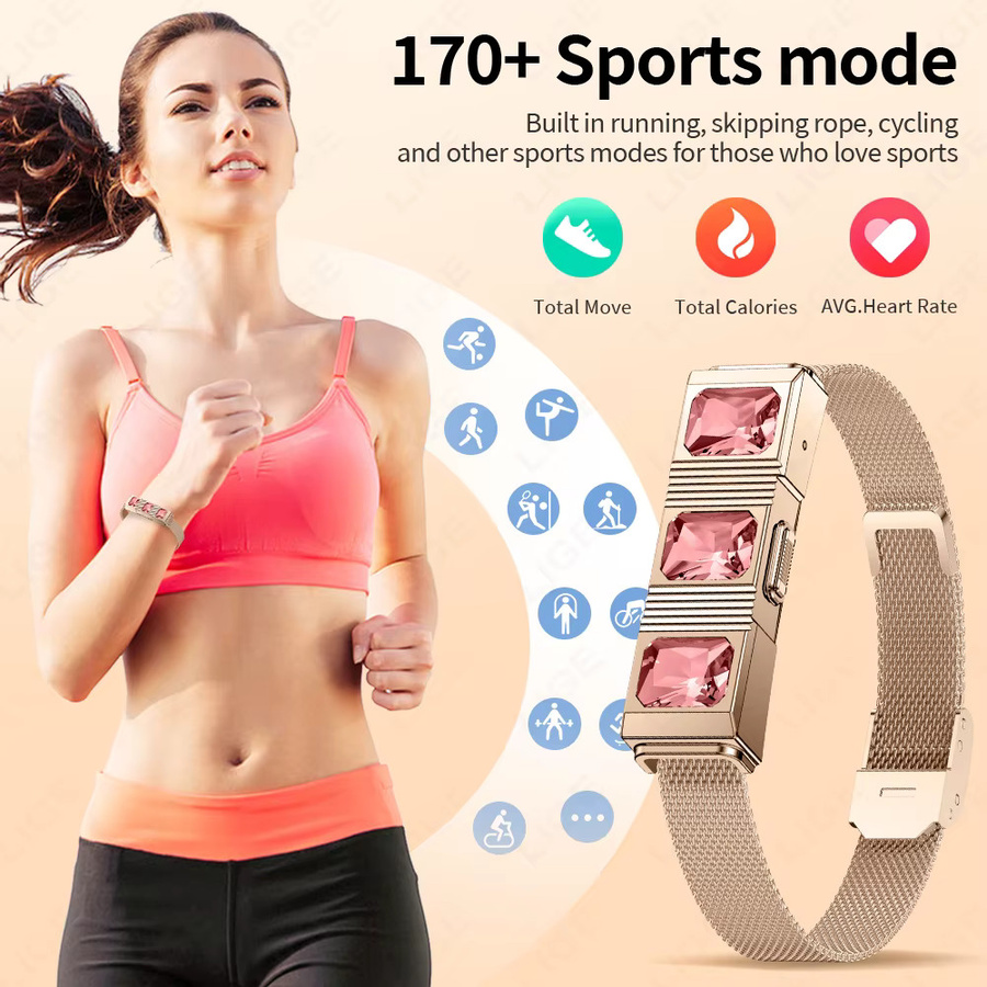 LIGE Smart Armband mit Strass, Schwarz, Herzfrequenzmesser, Schlaf-Tracker und 1ATM Wasserdicht, kompatibel mit Android und iOS - Bild 4