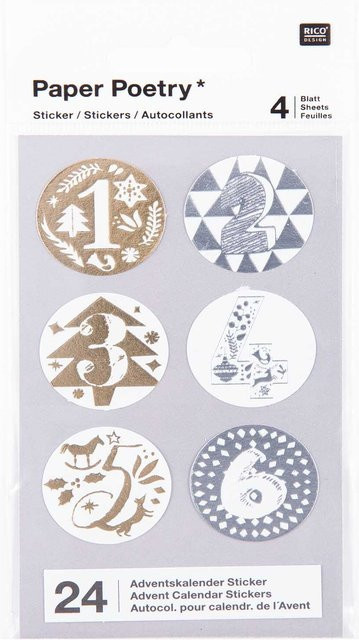 Rico Design Paper Poetry Adventskalender Sticker in Gold und Silber mit 24 Stück - Bild 1