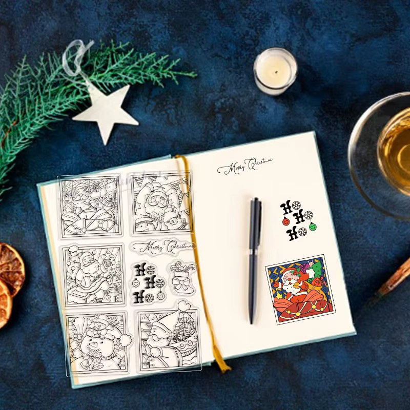Transparenter Silikon-Stempel mit Weihnachtsmotiv Schneemann und Weihnachtsmann für Bastelarbeiten, B/H: 10,9 x 16 cm - Bild 2