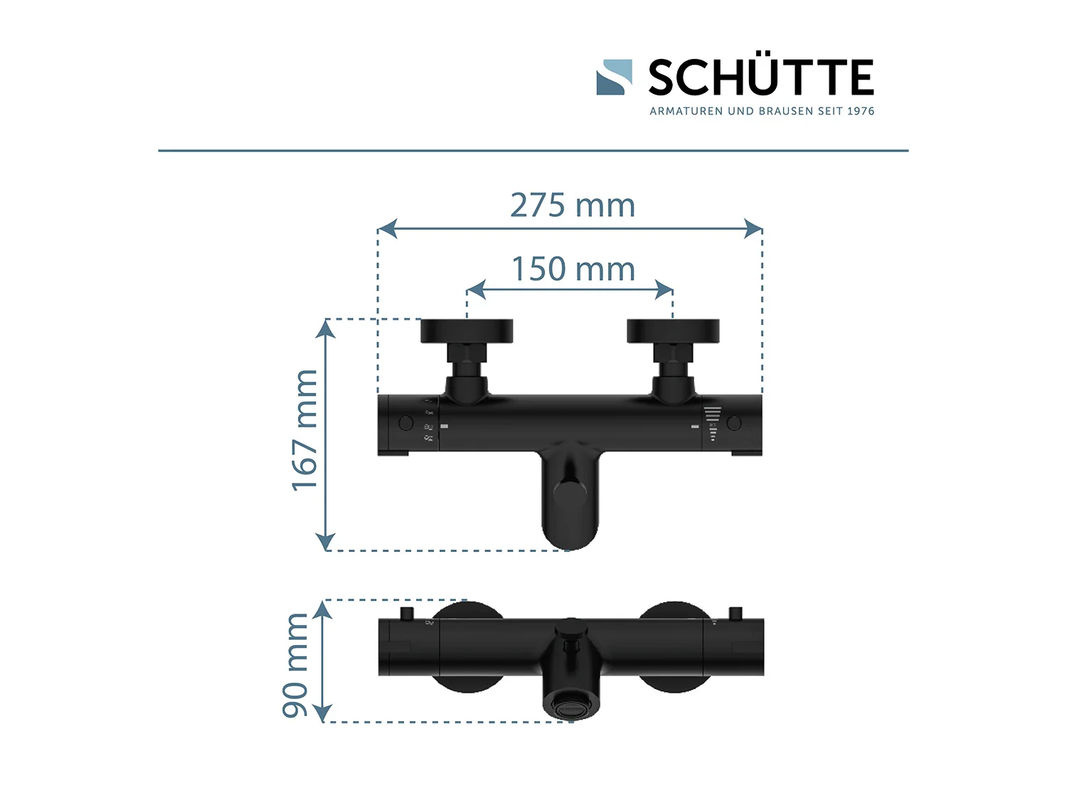 SCHÜTTE Thermostat Badewannenarmatur London Wandmontage Schwarz Matt mit Wassersparfunktion - Bild 4