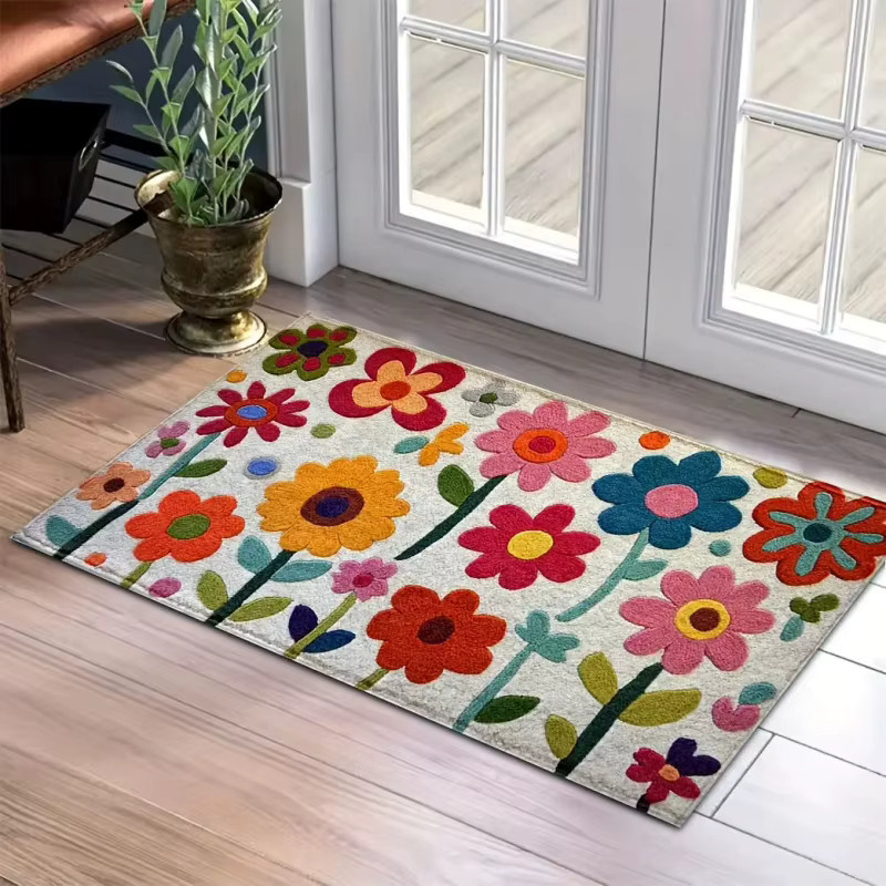VIKAMA Badezimmerteppich im nordischen minimalistischen Stil, rutschfeste und saugfähige Fußmatte mit floralem Design in Multicolour - Bild 2