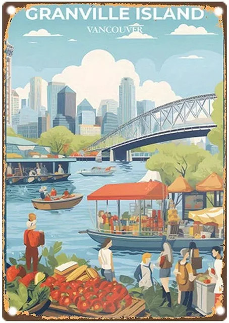 MINISO Vintage Metallblechschild Granville Island Vancouver Wanddekoration Mehrfarbig B: 20 cm, H: 20 cm - Bild 1