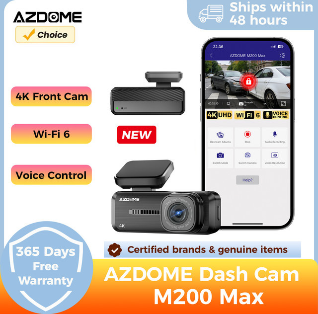 AZDOME M200 Max 4K Dash Cam mit englischer Sprachsteuerung, Wi-Fi, G-Sensor und 24H Parkmonitor in Schwarz - Bild 1
