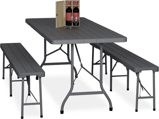 Relaxdays Bierzeltgarnitur aus PE-Kunststoff und Stahl in Grau, klappbar, B/T/H: 180 x 74 x 73 cm - Bild 1