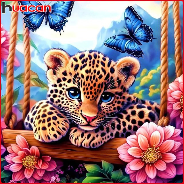 Huacan Diamantgemälde Leopard und Schmetterling als Diamantmosaik Set in Multicolour - Bild 1
