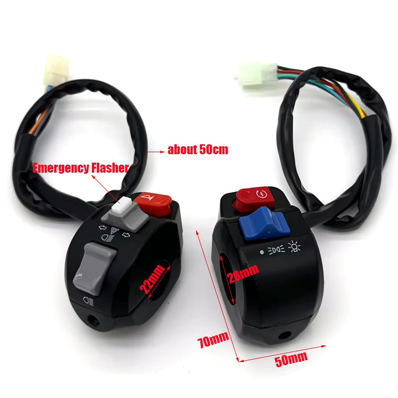 HLMORTO Motorrad Lenker Schalter Set in Schwarz für Blinker, Nebelscheinwerfer, Fernlicht, Horn und Elektrostart, 22mm (7/8 Zoll) - Bild 2