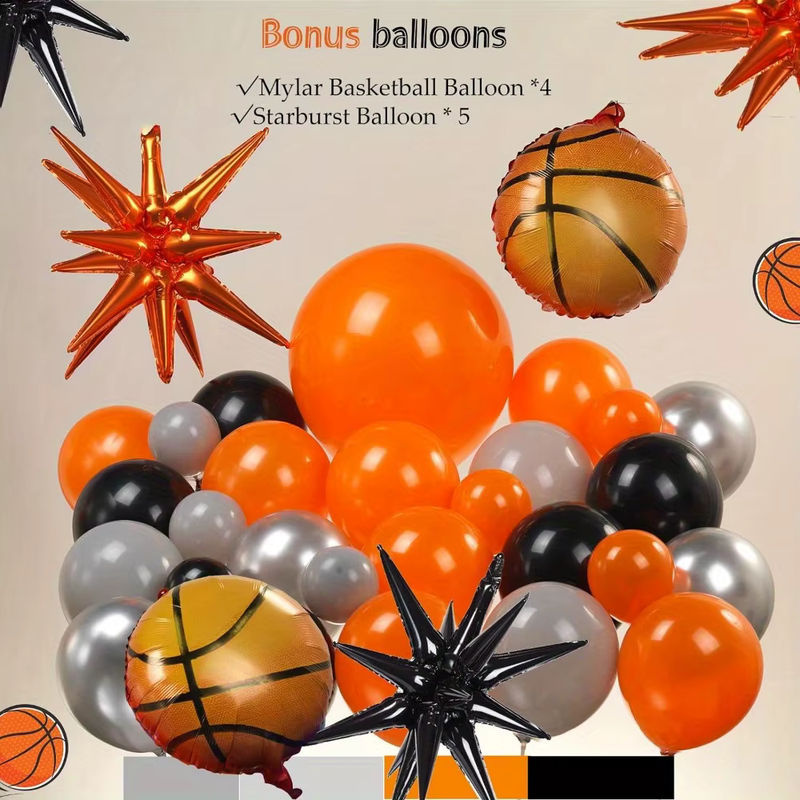 136 Stück Basketball Ballon Girlande Set in Orange und Mehrfarbig für deine Geburtstagsparty und Sport-Dekorationen mit Folienballons und Sternen aus Kunststoff - Bild 3