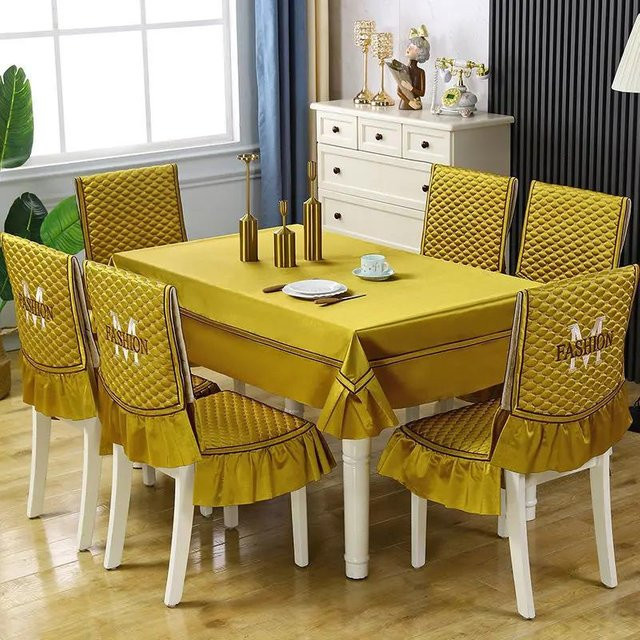 Super Six Quadratisches Tischtuch im Chinesischen Stil mit rutschfestem Sitzkissenbezug, Gelb, Baumwoll-Polyester-Mischung - Bild 1