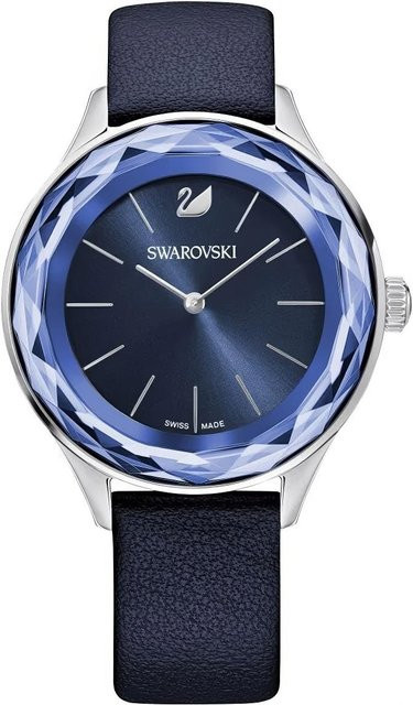 Swarovski Damenuhr, Quarz, Edelstahl, Blau, Leder, 36 mm - Bild 1