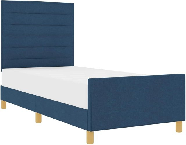 vidaXL Bettgestell mit Kopfteil in Blau, gepolstert, B/T/H: 90 x 190 x 128 cm - Bild 1