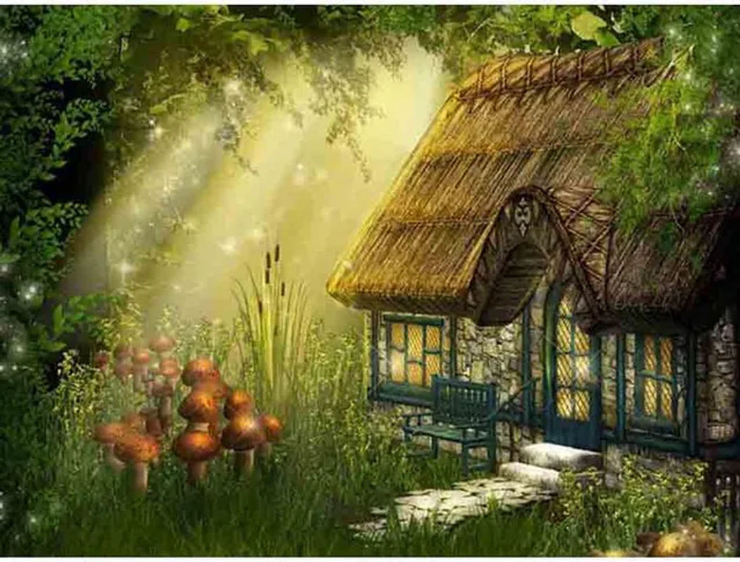 FIYO Diamant-Malerei Landschaft mit Garten und Haus als bunte Kreuzstich-Stickerei, B/H: 20 x 30 cm - Bild 1