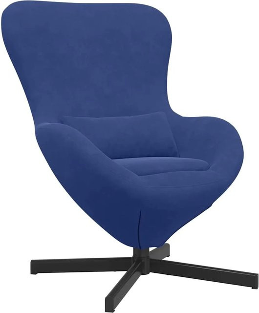 vidaXL Eiersessel aus Samt in Blau mit Metallrahmen und 360 Grad Drehsitz B: 63 cm, T: 73 cm, H: 90 cm - Bild 1