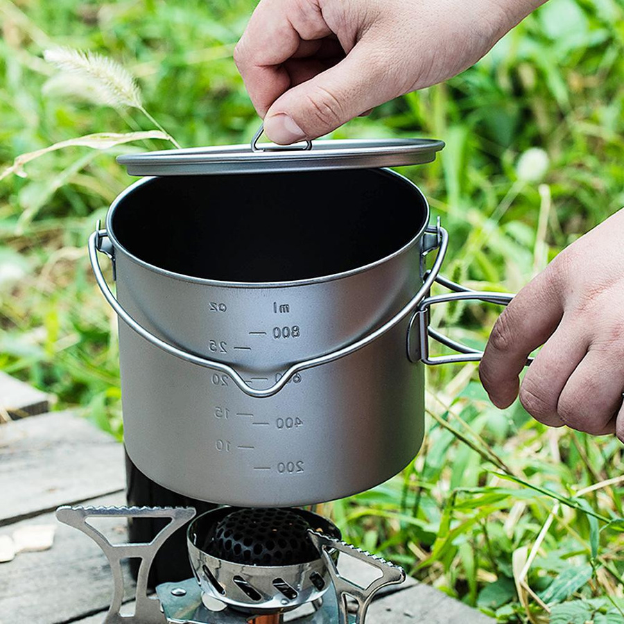 Lixada Titan-Topf mit Deckel und klappbarem Griff, Silber, 1100 ml - Bild 7