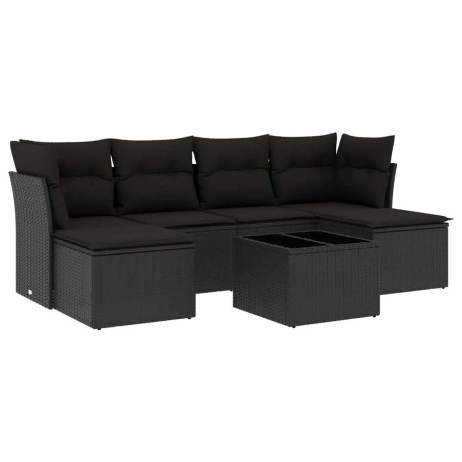 vidaXL 7-tlg Garten-Sofagarnitur aus Poly-Rattan mit Kissen in Schwarz - Bild 2