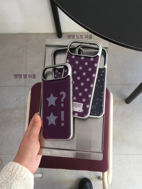 DecoPhone Handyhülle im koreanischen Ins-Stil mit lila Sternen und Polka Dots für iPhone 11 bis iPhone 17 Pro Max, Transparent/Lila, Epoxy TPU Anti-Drop Schutzhülle - Bild 1