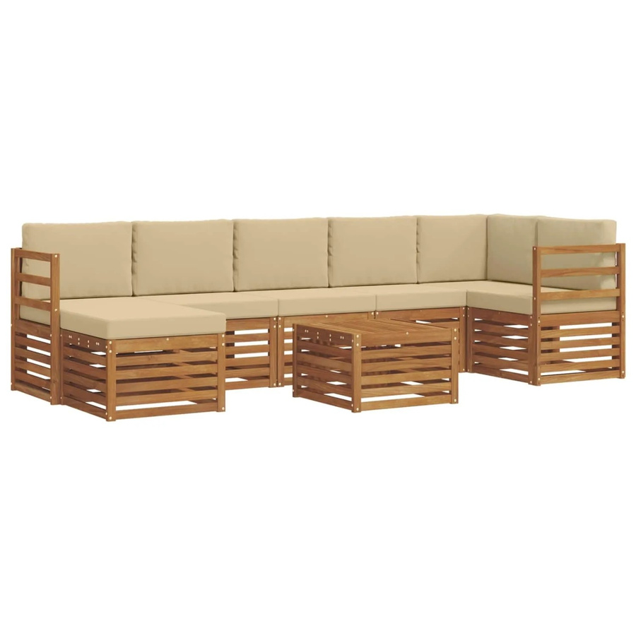 vidaXL Sofagarnitur 8-teilig L-Form aus Massivholz Akazie in Natur und Beige mit Polsterung und Kissen - Bild 2