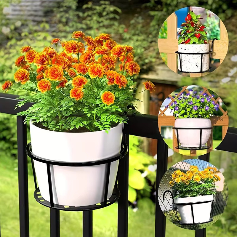 CH CACILLO 3er-Set Wand-Blumentopfhalter aus Eisen, rund, schwarz, für Balkon und Garten - Bild 2