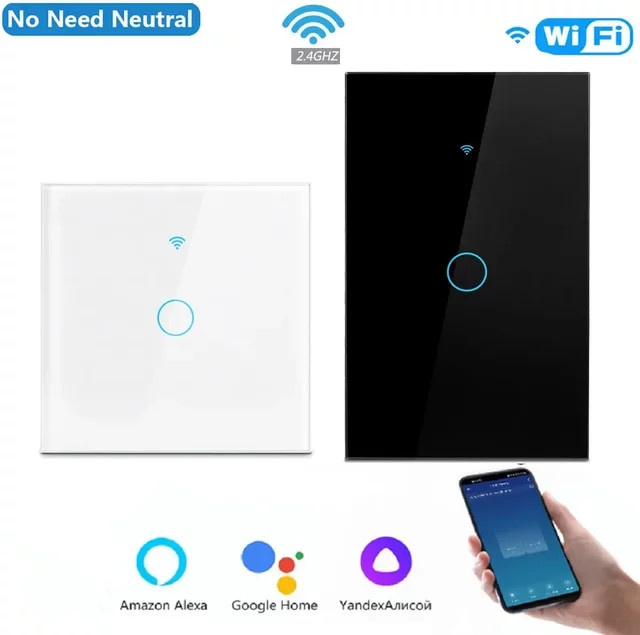 AXUS Smart WiFi Lichtwandschalter mit Ewelink App Steuerung, Touch Wireless Fernbedienung ohne Neutralleiter, kompatibel mit Alexa und Google Home - Bild 1