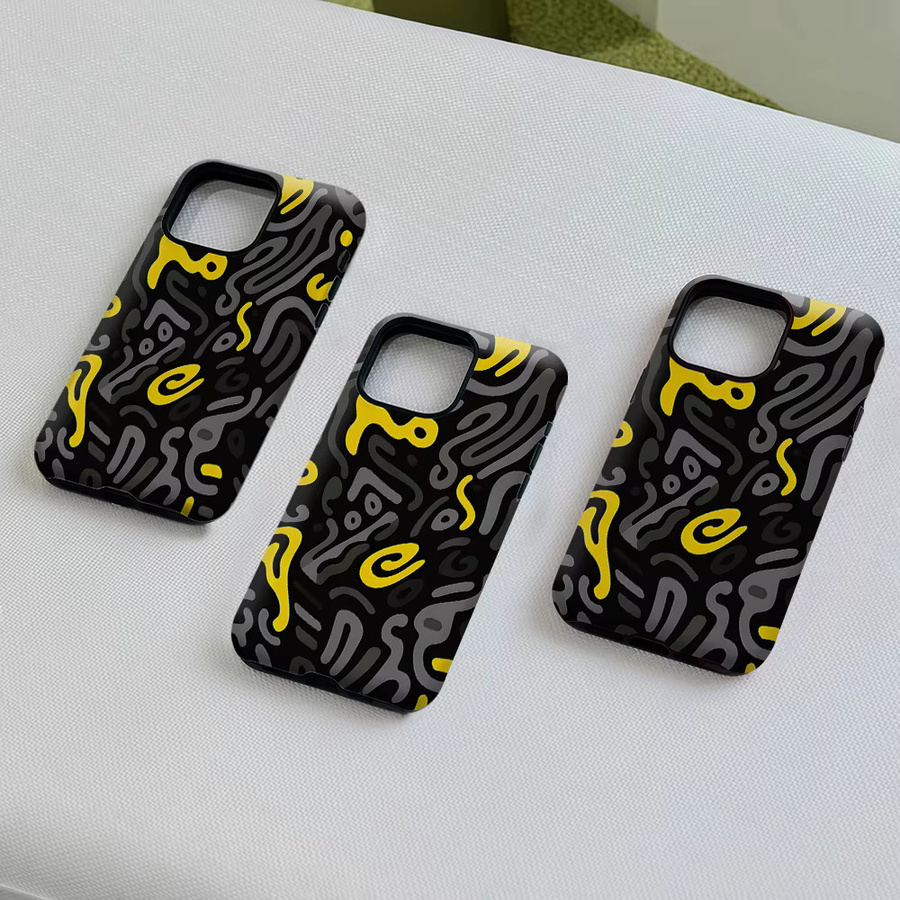 Aurea Case Matte Bumper MagSafe Schutzhülle für iPhone 13 bis 17 Pro Max Schwarz-Gelb Graffiti Design - Bild 5