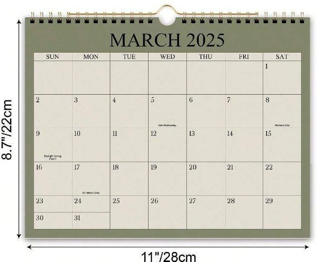 Minimalistischer Wandkalender 2025 als kreativer Monatsplaner in Grün, 12 Monate (1. Jan 2025 - 31. Dez 2025) - Bild 1