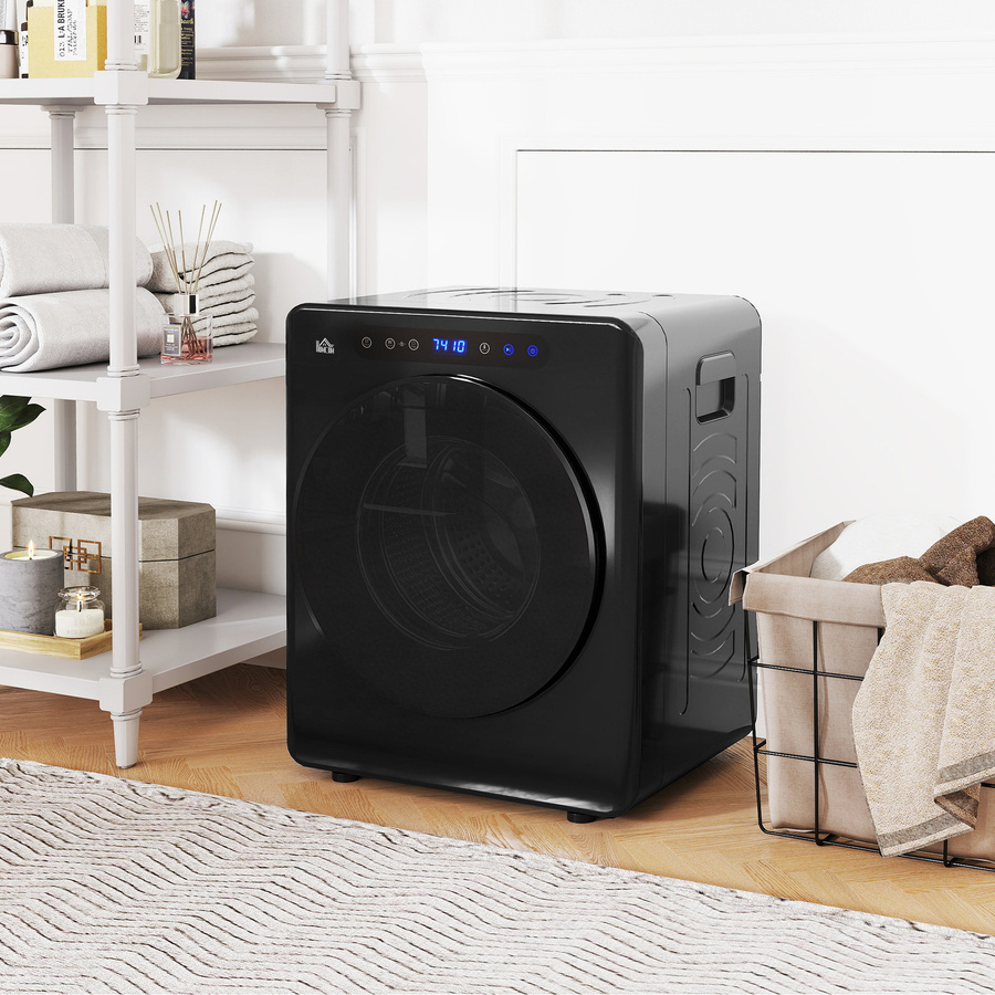 HOMCOM Mini Ablufttrockner Schwarz, 4 kg Wäschetrockner mit Desinfektion, 6 Programmen, 1000W, wandmontierbar mit Touch-Screen, 3 Temperaturen und Timer - Bild 2