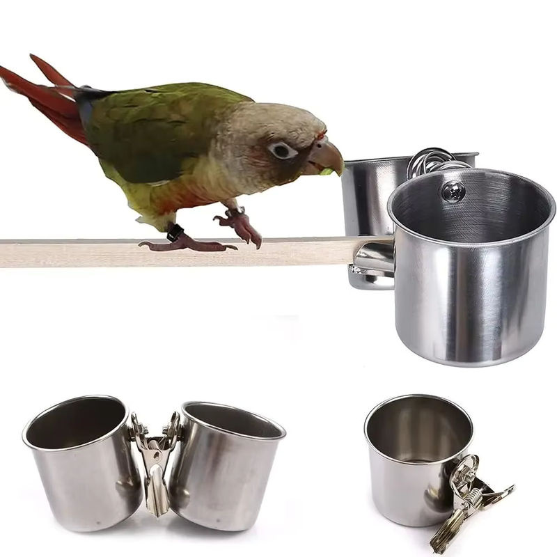 Edelstahl Vogelfuttertasse in Silber für Vögel und Papageien als runde Fütterungsschale für die Voliere - Bild 7