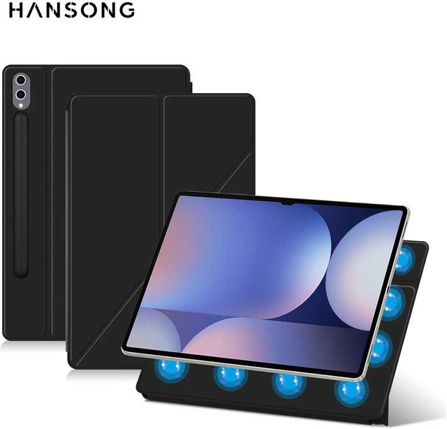 Samsung Smart Book Cover Magnetische Hülle für Galaxy Tab S9 S10 Plus 12,4 Zoll und Tab S9 S9 FE S10 11 Zoll mit Stifthalter, Schwarz - Bild 1
