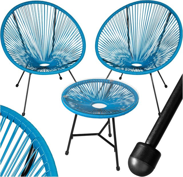 tectake Santana Gartenmöbel Set mit 2 Gartenstühlen und Tisch im Acapulco-Stil, Blau, B/T/H: 190 x 149 x 78 cm - Bild 1